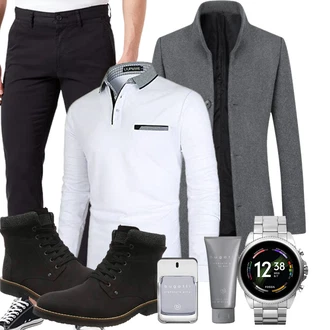 Winter Outfits Smart Casual mit Grau/Dunkelgrau/Dunkelblau YOUTHUP "Perfekt für den Winter"Look: Casual, Outdoor, Zuhause, Indoor, Büro, Business, Smart Casual