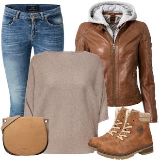 Outfit s Hnědá/Béžová Kozačka Šněrovací Kotníková Bota/Klasická Kozačka/Zimní kotníková bota/Trekingová Bota/Zimní bota/Zimní Kozačka/Kotníková Bota s Podšívkou/Vycpaná Kozačka Rieker "Perfektní na zimu"