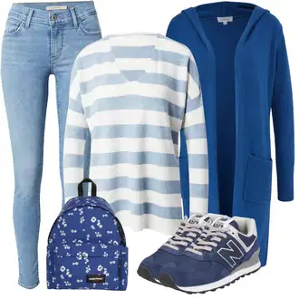 Outfity na zimu Pruhovaný s Světle modrá/Modrá Kašmírový Svetr/Svetr na kojení/Pruhovaný Svetr Only "Perfektní na zimu"