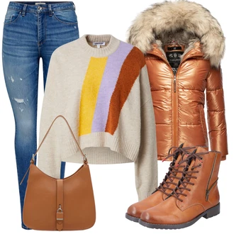 teplý Outfit sa Zlatni/Smeđa/Crvena/Siva Zimska Jakna/Donja Jakna/Puferica Jakna/Izuzetna jakna/Pernata Jakna Navahoo "Savršen za zimu"