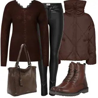 za srednje godine Outfit sa Tamnosmeđa/Vinski Crveno/Tamnocrvena/Crvena/Smeđa Izrezani Džemper/Vuneni Džemper/Carmen Džemper/Termo Džemper/Pleteni Džemper/Jednostavni Džemper/Džemper s Okruglim Izrezom/Kašmir Džemper VERO MODA "Savršen za zimu"Look: Sveučilišna, Old Money, Mom, za srednje godine, Besprijekorno, Ured