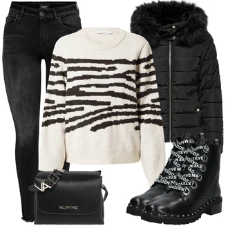 S zakovicama Outfit sa Crna/Siva/Smeđa Čizmica Motociklistička čizma/Borbena Čizma/Ravna Gležnjača Steve Madden "Savršen za zimu"