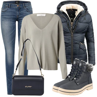 teplý Outfit sa Svjetloplava/Tamnoplava/Plava Prošivena Jakna/Jesenska jakna/Jakna s Kapuljačom/Zimska Jakna/Jakna s Patentnim Zatvaračem sa strane/Donja Jakna/Puferica Jakna/Skijaška jakna Navahoo "Savršen za zimu"