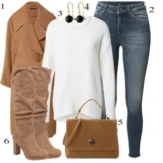 Outfit s Béžová/Hnědá Přechodový Kabát/Vlněný Kabát/Kašmírový Kabát/Vintage Kabát/Oversize Kabát/Lodenový kabát/Zimní Kabát Vlněný kabát/Midi Kabát Sisley "Ležérní Outfits"