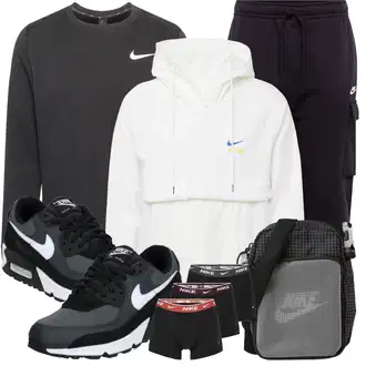 90er Skating Outfit mit Grau/Dunkelblau/Dunkelgrau/Blau/Hellgrau Sneaker Low/Skateschuh/Vintage Sneaker/Winter Sneaker/Schmaler Sneaker Nike Sportswear "Sport Outfit"Look: Empire, Smart Casual, Streetwear, Skater, Schön, Classic, Premium, Elegant, Esthetische, Sportlich, 90er, Skating, Baseball, Fußball