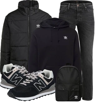 Retro Outfit mit Schwarz/Dunkelblau Sneaker Low/Winter Sneaker/Vintage Sneaker/Schmaler Sneaker/Walkingschuh New Balance "Sportliches Winter Outfit"Look: Metal, Retro, Smart Casual, Unisex, Classic, Workwear, Elegant, Casual, Esthetische, Outdoor, Sportlich, Schön, 90er