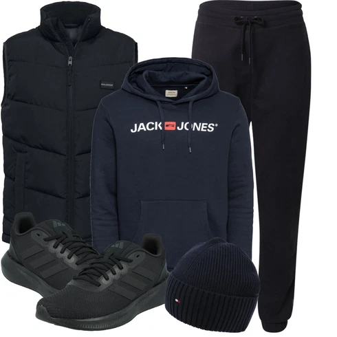 Schwarz/Dunkelblau Jogginghose/Jogger Hose/Musselin Hose/Boyfriend Hose/Trainingshose/Jerseyhose/Fleecehose/Sporthose/Freizeithose DAN FOX APPAREL kombinieren