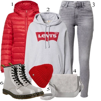 Outfit sa Crvena Prošivena Jakna/Pernata Jakna/Održiva Jakna/Ljetna pod-Jakna/Donja Jakna/Zimska Jakna/Jakna za Pakiranje/Puferica Jakna/Jakna s Kapuljačom Only "Tvoj otmjeni outfit"