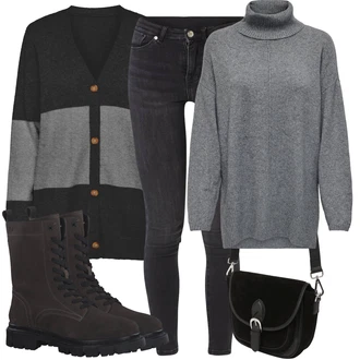 Outfit s Šedá/Světle šedá/Tmavě šedá Kašmírový Svetr/Kašmírový Svetr/Mohair Pullover/Jednoduchý Svetr/Rolák/Vlněný Svetr/Svetr s límečkem Only "Stylový zimní outfity"