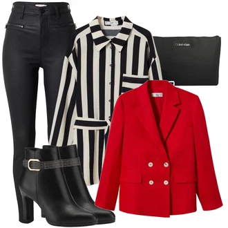 Outfity na zimu Pruhovaný s Černá/Krémová/Bílá/Béžová/Tmavě Modrá Ležérní košile/Business košile/Obchodní košile Mango "Stylový zimní outfity"