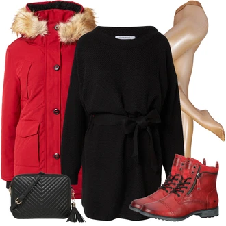 Midi Outfit s Černá Pletené Šaty/Šaty s Páskem/Svetrové Šaty/Zimní Pletené Šaty/Zimní Šaty GLAMOROUS "Stylový zimní outfity"