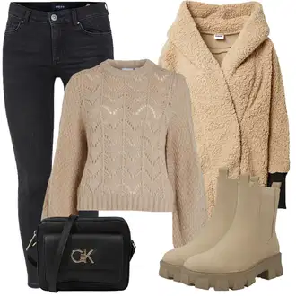 Outfit sa Crna/Siva/Tamnosiva/Tamnozelena/Zeleno Sužene Traperice/Formalna Košulja/Traperice s Prorezom/Zimska jakna/Trenerke Traperice/Termo Traperice/Traperice Standardnog Kroja/Mom Jean/Plisirane Traperice/Muška majica/Muška Kožna Jakna Pieces "Trendi zimski outfit"