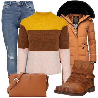 Outfit sa Crvena/Smeđa/Narandžasta/Bež Čizmica Kožna gležnjača/Podstavljena Gležnjača/Borbena Čizma/Vintage Gležnjača/Motociklistička čizma/Ravna Gležnjača Rieker "Trendi zimski outfit"