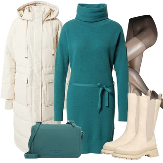 Outfit s Tyrkysový Šaty s výstřihem/Šaty s dlouhým rukávem Ragwear "Trendy Zimní Vzhled"