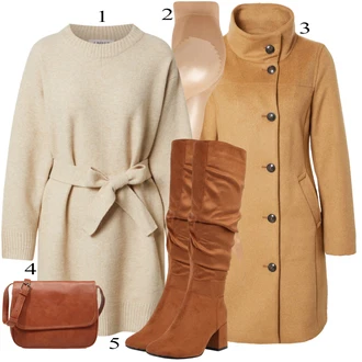 Outfit s Béžová/Khaki/Hnědá Pletené Šaty/Svetrové Šaty/Zimní Pletené Šaty Edited "Zimní Outfit"