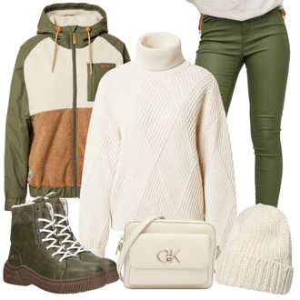Outfit s Béžová/Bílá/Krémová/Khaki Čepice/Kšiltovka/Zimní čepice guido maria kretschmer women "Trendový zimní vzhled"