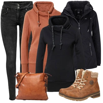 Outfit s Hnědá/Béžová Kozačka Šněrovací Kotníková Bota/Klasická Kozačka/Zimní kotníková bota/Trekingová Bota/Zimní bota/Zimní Kozačka/Kotníková Bota s Podšívkou/Vycpaná Kozačka Rieker "Trendový zimní vzhled"