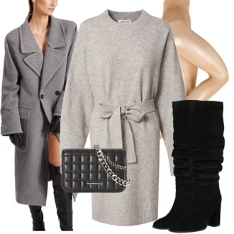 Slouchy Outfit s Černá Kozačka Na Podpatku/Kozačka nad Kolena/Dlouhá Kozačka/Bota se širokým nohavici/Špičatá Kozačka/Kozačka po Kolena Karolina Kurkova Originals "Trendový zimní vzhled"