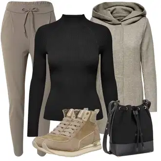 Mom Outfit s Šedá/Béžová/Hnědá/Khaki Pletený Kabát/Vlněný Fleecový Kabát/Pletený Fleecový Kabát/Kabát s Kapucí/Zimní Kabát Vlněný kabát/Lodenový kabát Only "Trendový zimní vzhled"Look: Ležérní, Pro Dům, Mom, Venkovní, Příliš oblečený, Univerzitní