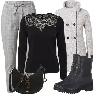 Kombinacije za zimu Gotički sa Crna/Zeleno Čipkasti Top/Party Top/Gornja majica VERO MODA "Udoban zimski outfit"Look: Gotički, Old Money, Prekrasan, Francuske, Elegantan, Ured