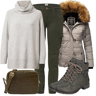 teplý Outfit sa Siva/Smeđa/Bež/Kaki Izuzetna jakna/Donja Jakna/Puferica Jakna/Snježna Jakna/Zimska Jakna/Zimska Parka Navahoo "Udoban zimski outfit"