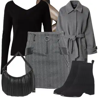 Outfit sa Crna Jednostavni Džemper/Pulover s V-izrezom/Carmen Džemper/Džemper s Vodopadnim izrezom/Džemper sa Spuštenim Ramenom/Termo Džemper/Fini Pleteni Džemper/Basic Džemper Pieces "Udoban zimski outfit"