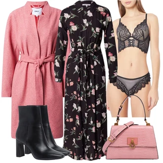 Outfit s Černá/Fialová/Béžová/Růžová Pánské boty ve velikosti 11/Krajková podprsenka/Podprsenka s kosticemi/Prsatější střih podprsenky/Bralette/Podprsenka Balconette HUNKEMÖLLER, Nezařazené HUNKEMÖLLER "Večerní Outfit"
