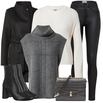 Outfit s Černá Zimní Kabát Vlněný kabát/Vlněný Fleecový Kabát/Scuba Kabát/Midi Kabát/Lodenový kabát/Kabát se Zipem/Kašmírový Kabát/Blazerový Kabát VERO MODA "Zimní Outfit"