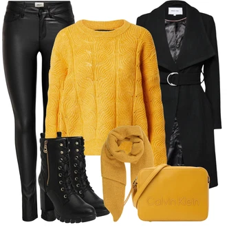 Vysoké Podpatky Outfit s Černá Šněrovací Kotníková Bota/Kozačka se zipem/Kotníková Bota Na Podpatku/Kotníková Bota s Podšívkou Mustang "Zimní Outfit"