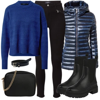 Outfit s Modrá/Tmavě modrá Zimní Bund/Puchová Bund/Nafukovací Bund/Bunda s Kapucí/Lyžařská bunda/Letní peřová bunda/Sbalitelné Bund Colmar "Zimní Outfit"