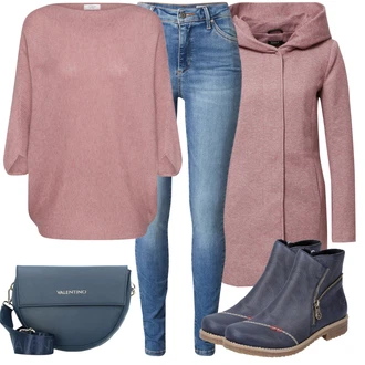 Outfit s Růžová/Fialová/Hnědá/Červená Pletený Kabát/Kabát s Kapucí/Pletený Fleecový Kabát/Zimní Kabát Vlněný kabát/Fleecový Kabát/Lodenový kabát/Vlněný Fleecový Kabát Only "Zimní Outfit"