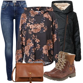 Outfit s Červená Kozačka Šněrovací Kotníková Bota Rieker "Zimní Outfit"