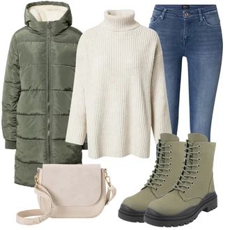 Outfit s Zelená Nízká bota na podpatku/Šněrovací Bota/Šněrovací Kotníková Bota Dockers by Gerli "Zimní Outfit"