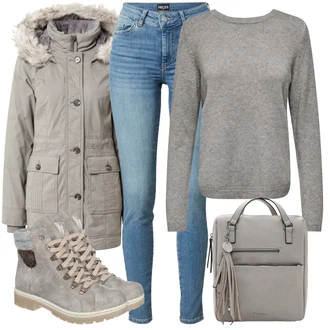 Outfit s Šedá/Béžová/Hnědá/Khaki/Světle šedá/Fialová Zimní Parka/Parka Přechodová Bund/Bundeswehr Parka Hollister "Zimní Outfit"