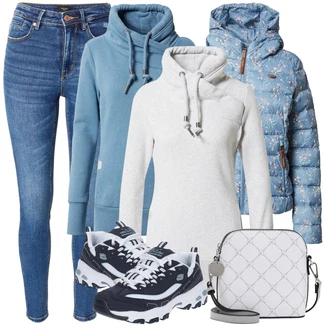 Outfit s Šedá Mikina/Dlouhý Zimní Kabát/Dlouhé Šaty/Móda Pro Plnoštíhlou/Dlouhá tylová sukně/Teplák Ragwear "Zimní Outfit"