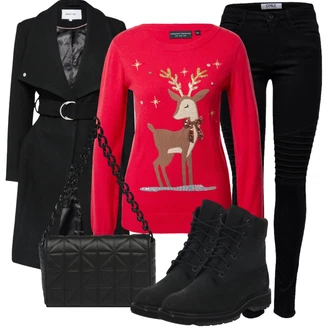 Outfit s ?erná Kalhoty/Midi Kabát/Vest Dlouhý svetr Only "Zimní Outfit"