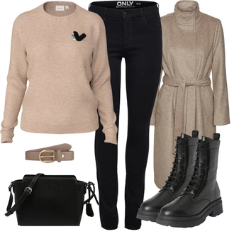 Outfit s Černá/Tmavě modrá Šněrovací Kotníková Bota/Klasická kozačka/Bojová Bota Marc O'Polo "Zimní Outfit"