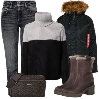 Outfity na zimu s Černá Dlouhá tylová Sukně/Taška/Doplňek/Dlouhé Šaty/Dlouhý Zimní Kabát Calvin Klein "Zimní Outfit"