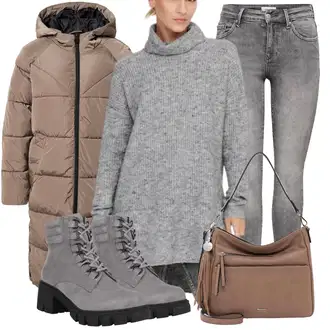 Prošívaný Dlouhé Outfit s Hnědá Dlouhý Zimní Kabát/Zimní kalhoty/Sněhová Bund Only "Zimní Outfit"
