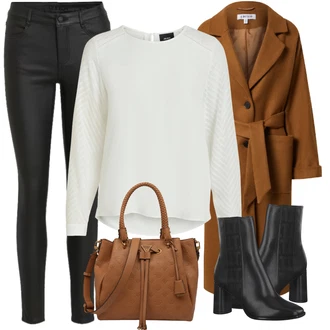 Móda pro plnoštíhlé Outfit s Krémová/Bílá Halenkový Top/Halenka s Dlouhým Rukávem/Slip-on Halenka/Halenka se Stojatým Límcem/Kožená bunda pro muže/Crash blůza/Dětská hračka/Sportovní Halenka/Mušelínová Halenka/Blůza s nášivkou na lokti Object "Zimní Outfit"
