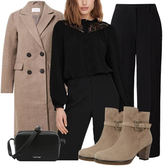Outfit s Šedá/Hnědá/Béžová/Khaki Kotníková Bota Na Podpatku/Vintage Kotníková Bota/Kotníková Bota s Podšívkou/Kožená kotníková bota/Letní kotníková kozačka/Kožená bunda/Zimní kotníková bota Gabor "Zimní Outfit"