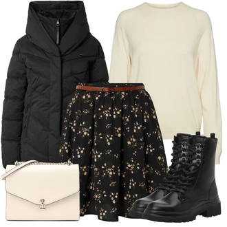 Outfity na zimu Áčkového Střihu s Černá/Růžová About You "Zimní Outfit"Look: Áčkového Střihu, Cool, Jazz, Krásný, Univerzitní, Vintage