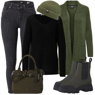 Outfity na zimu s Tmavě zelená/Zelená Pletenina veľkej veľkosti/Kabát Only "Zimní Outfit"