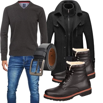Motorrad Outfit mit Schwarz/Dunkelgrau Kapuzenjacke/Winter Parka/Jacke mit Seitlichem Reißverschluss/Langjacke/Herbstjacke/Reitjacke/Doppeljacke/Winterjacke/Wolljacke MWbetsy "Winter Outfit"Look: Freizeit, Arbeits, Motorrad, Reiten, Fitness