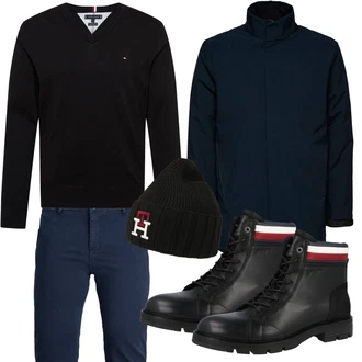 Outfit mit Schwarz Stiefel Tommy Hilfiger "Winter Outfit"
