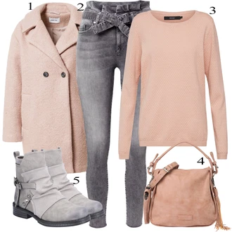 Outfit sa Pink/Bež/Smeđa/Ljubičasta Vuneni Kaput/Teddy Kaput/Kaput od Buklea/Kaban Kaput/Kaput od Vunenog Flisa About You "Tvoj otmjeni outfit"