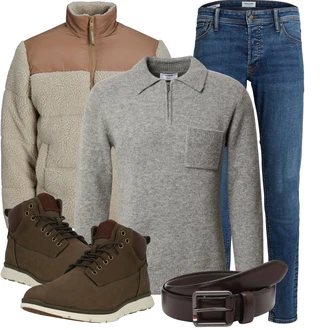 Herbst Outfit mit Braun/Dunkelbraun/Dunkelgrün/Beige Schnürstiefelette/Klassischer Stiefel/Winter Sneaker/Wasserfester Schuh/Gefütterte Stiefelette/Lederjacke/Schnürschuh/Outdoorschuh/Wasserdichter Stiefel Timberland "Winterlicher Look"