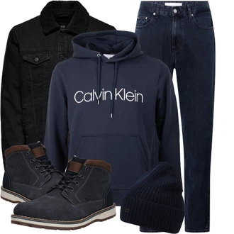 Outfit mit Dunkelblau/Blau Klassischer Stiefel/Schnürstiefelette/Schnürschuh/Gefütterte Stiefelette Rieker "Winterlicher Look"