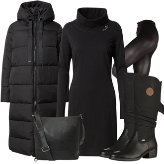 Outfity na zimu s Černá Šaty Móda Pro Plnoštíhlou/Žerzejové Šaty/Šaty s výstřihem/Šaty s dlouhým rukávem Ragwear "Zimní styl"