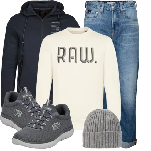 Sportlich Grau/Dunkelblau/Dunkelgrau WalkingSchuh/Bequemer Schuh/Wasserfester Schuh/Sommer Sneaker Skechers kombinieren mit Grau Hut Jack & JonesLook: Smart Casual, Sportlich, Outdoor, Skater